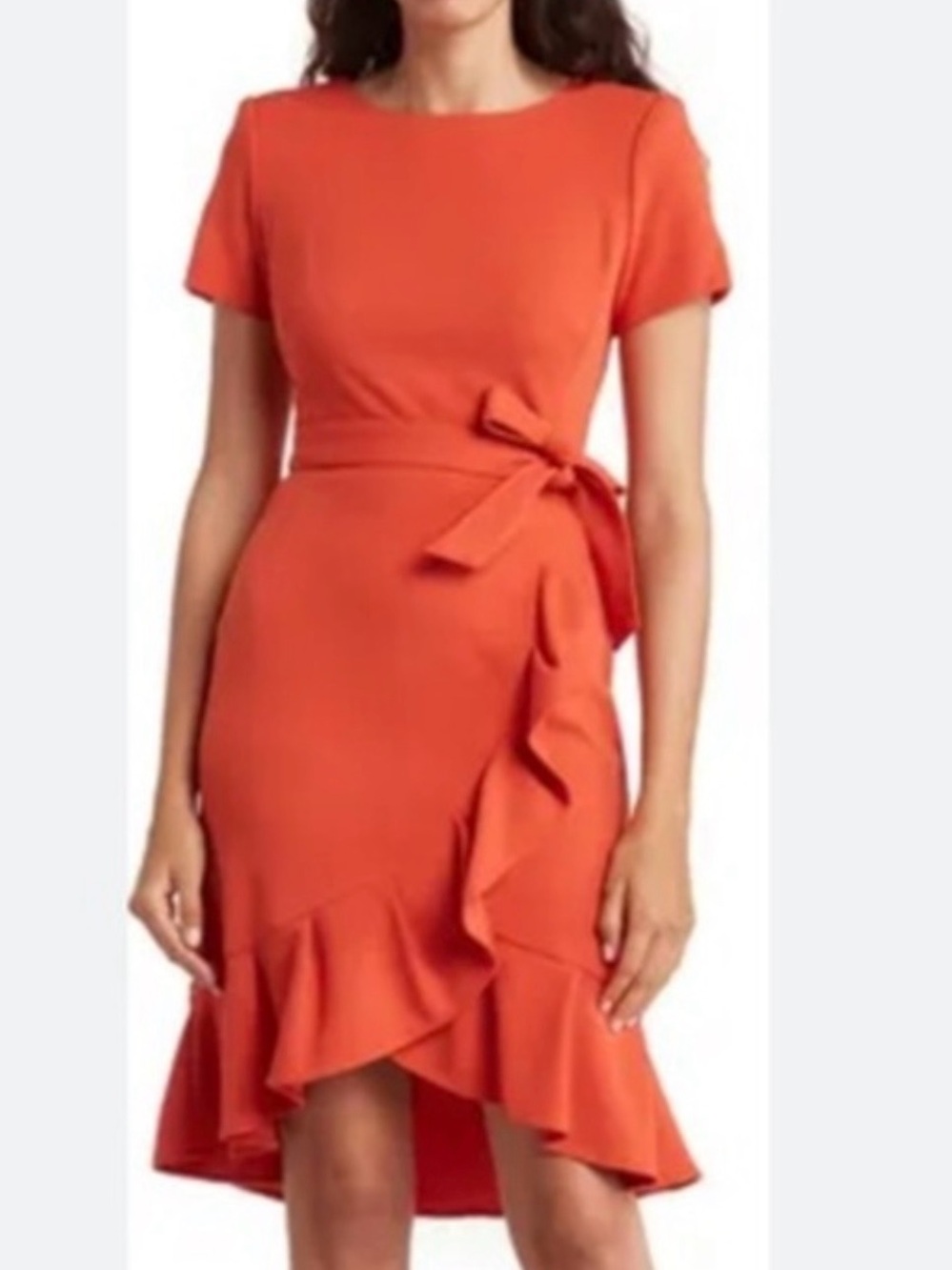 NWT!! Calvin Klein Coral-Orange Ruffle Wrap Dress